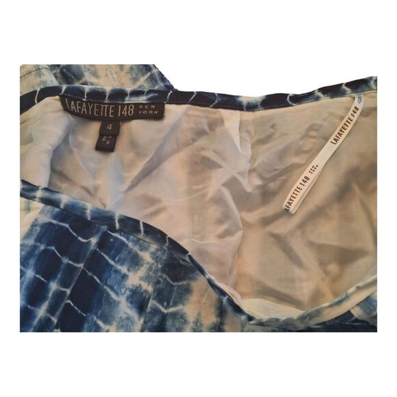 Lafayette 148 Silk Blend Skirt Tie dye lined knee length size 4 blue tulip flare - Picture 8 of 11